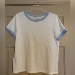 Divided H&M White Large Tee Shirt with Light Blue Trim women